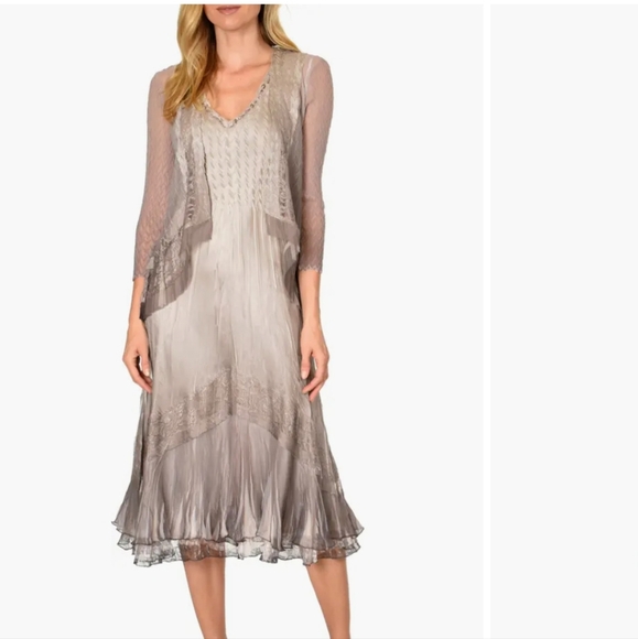 Beaded Charmeuse & Chiffon Tiered Dress with Jacket - Picture 1 of 12